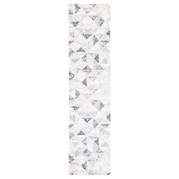SAFAVIEH Berber Kayleah Abstract Shag Area Rug, 2'2" x 9' Runner, Grey/Ivory