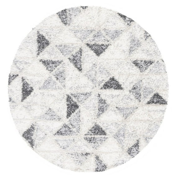 SAFAVIEH Berber Kayleah Abstract Shag Area Rug, 6'7" x 6'7" Round, Grey/Ivory