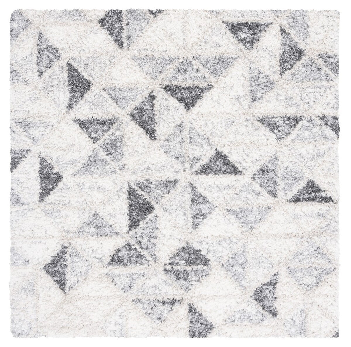 Gray and Ivory Square Synthetic Shag Area Rug 6'7" x 6'7"