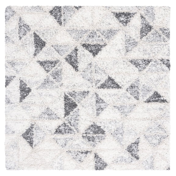 SAFAVIEH Berber Kayleah Abstract Shag Area Rug, Grey/Ivory, 6'7" x 6'7" Square