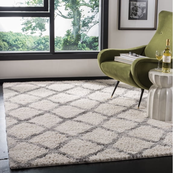 SAFAVIEH Berber Abel Geometric Shag Area Rug, Cream/Gray, 6' x 9'