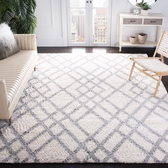 SAFAVIEH Berber Kyle Geometric Shag Area Rug, Cream/Gray, 10' x 14'