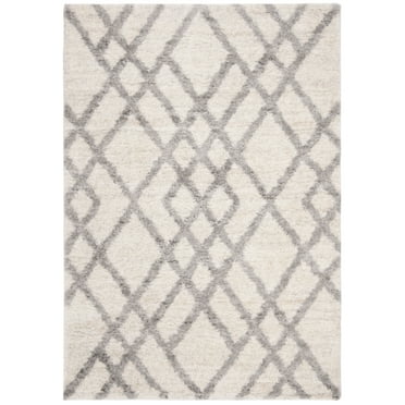 SAFAVIEH Berber Kyle Geometric Shag Area Rug, Cream/Grey, 2' x 4'