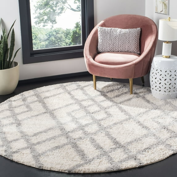 SAFAVIEH Berber Kyle Geometric Shag Area Rug, Cream/Gray, 3'3" x 3'3" Round