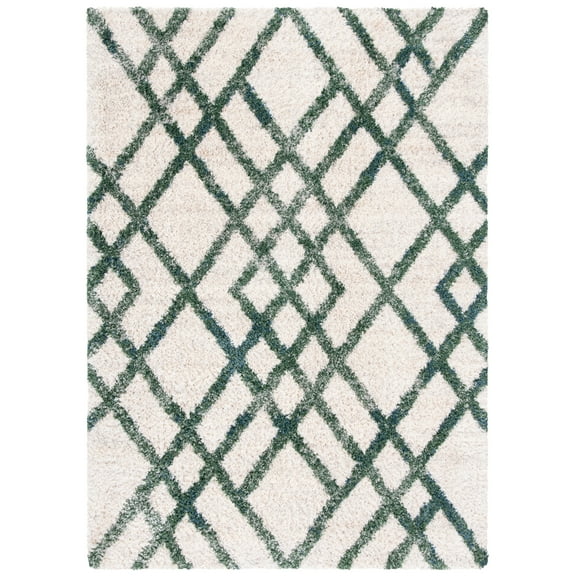 SAFAVIEH Berber Kyle Geometric Shag Area Rug, Ivory/Green, 2' x 3'