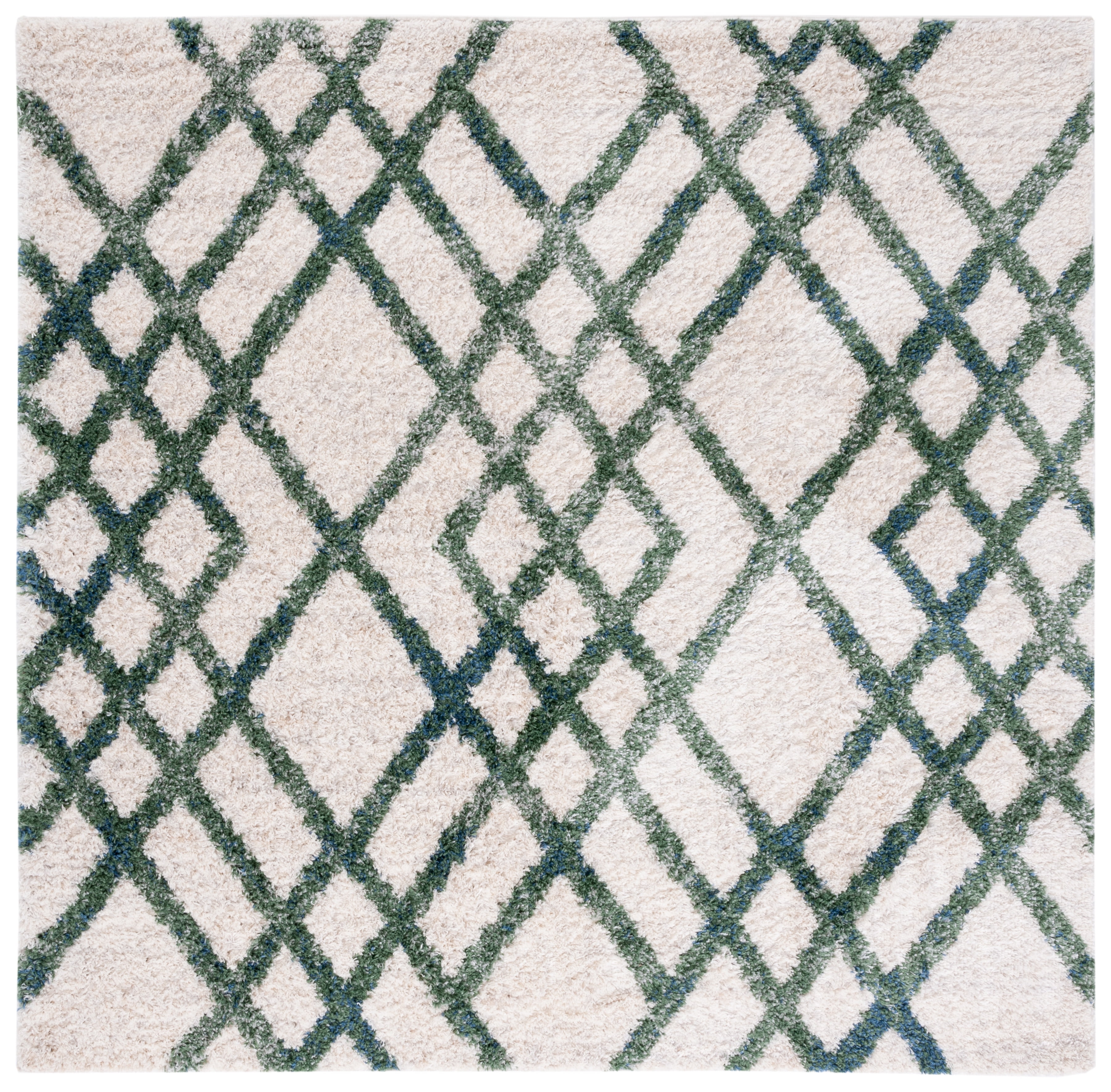 SAFAVIEH Berber Kyle Geometric Shag Area Rug, Ivory/Green, 9' x 12 ...