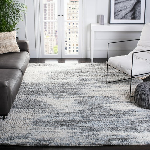 SAFAVIEH Berber Kyler Abstract Shag Area Rug, Ivory/Gray, 10' x 14'