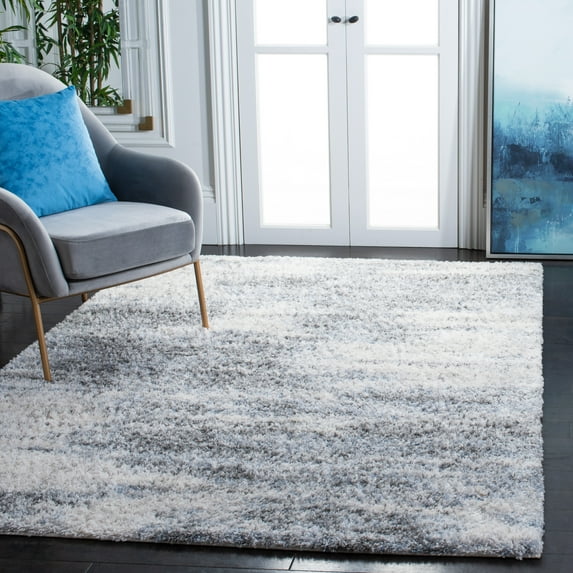 SAFAVIEH Berber Kyler Abstract Shag Area Rug, Ivory/Gray, 2' x 4'