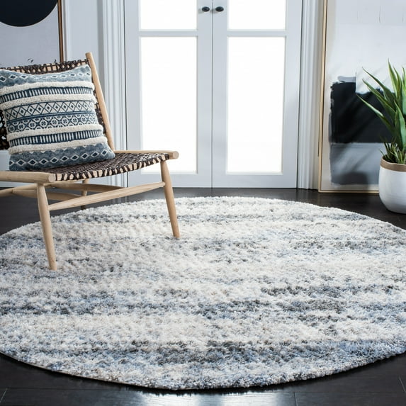 SAFAVIEH Berber Kyler Abstract Shag Area Rug, Ivory/Gray, 3'3" x 3'3" Round