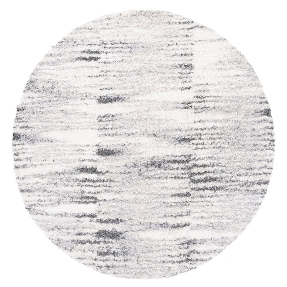 SAFAVIEH Berber Leland Abstract Shag Area Rug, 6'7" x 6'7" Round, Grey/Ivory