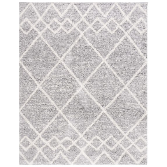 SAFAVIEH Berber Lidija Abstract Polyester Shag Area Rug, Ivory/Grey, 10' x 14'