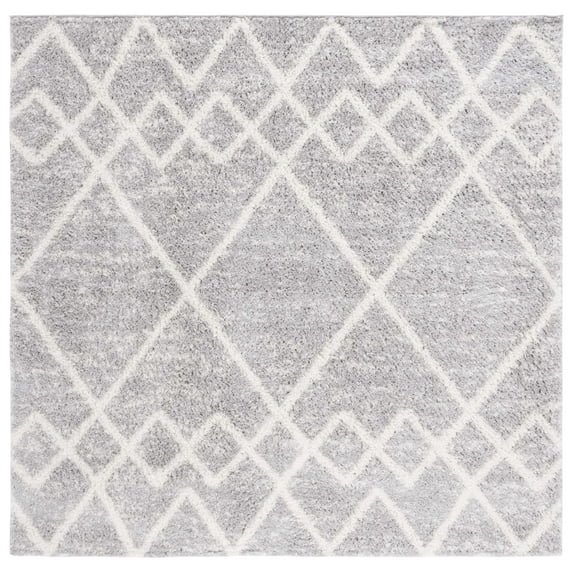 SAFAVIEH Berber Lidija Abstract Polyester Shag Area Rug, Ivory/Grey, 5'5" x 5'5" Square