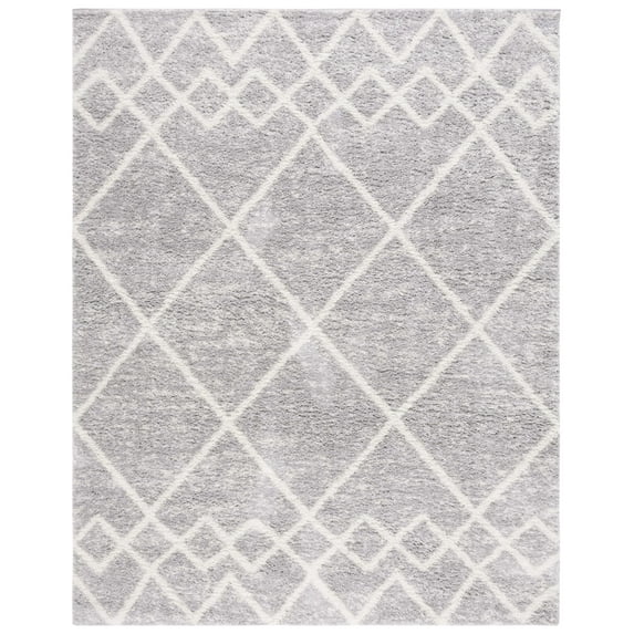 SAFAVIEH Berber Lidija Abstract Polyester Shag Area Rug, Ivory/Grey, 6'7" x 9'