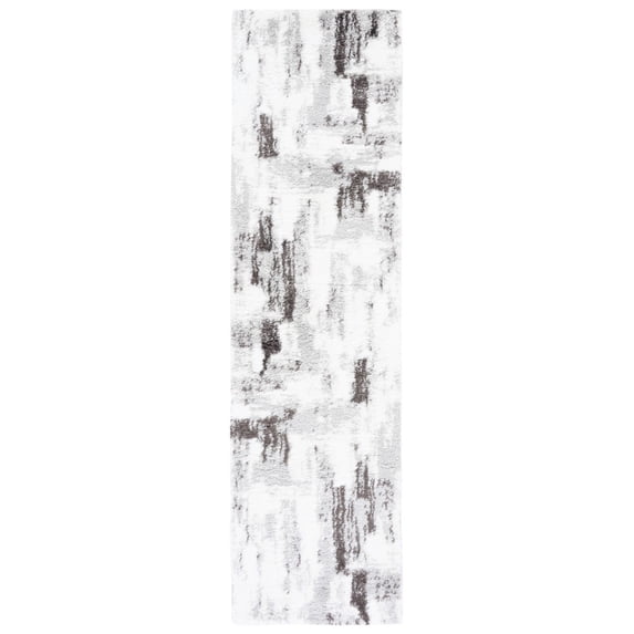 SAFAVIEH Berber Linette Abstract Shag Area Rug, 2'3" x 8' Runner, Grey/Dark Grey