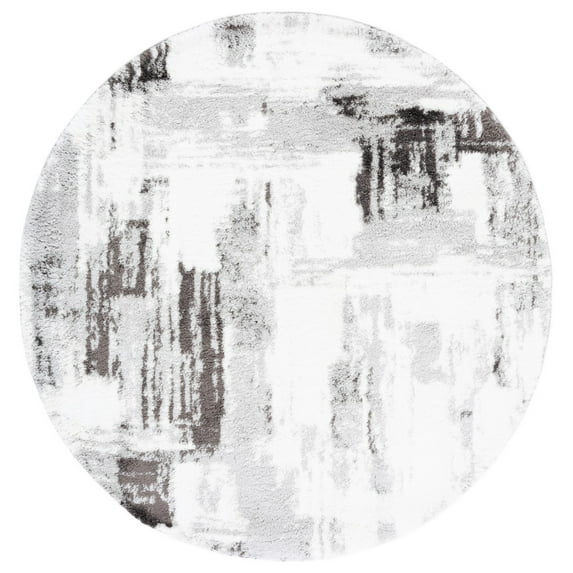 SAFAVIEH Berber Linette Abstract Shag Area Rug, 7' x 7' Round, Grey/Dark Grey