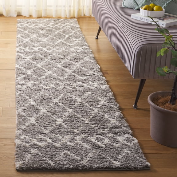 SAFAVIEH Berber Lula Distressed Shag Runner Rug, Gray/Ivory, 2'2" x 9'
