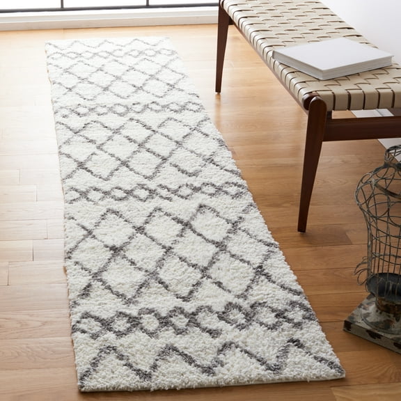 SAFAVIEH Berber Lula Distressed Shag Runner Rug, Ivory/Gray, 2'2" x 9'