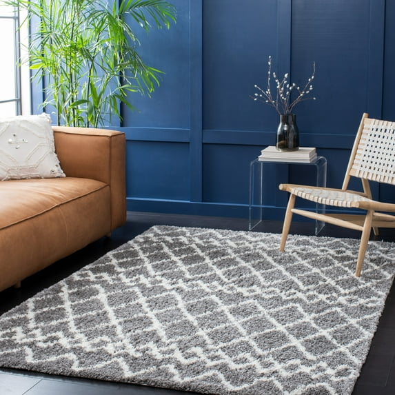 SAFAVIEH Berber Lula Distressed Shag Area Rug, Gray/Ivory, 5'1" x 7'6"