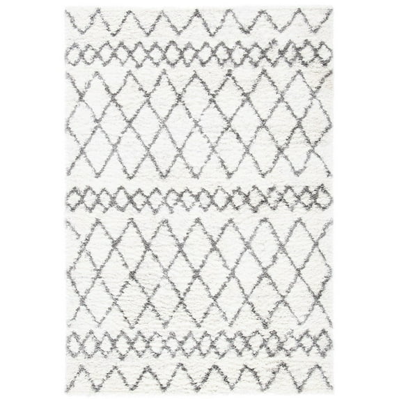 SAFAVIEH Berber Lula Distressed Shag Area Rug, 5'1" x 7'6", Ivory/Grey