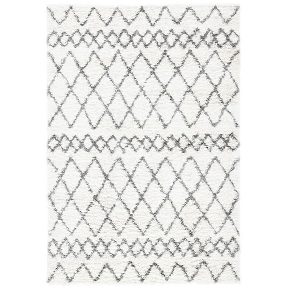 SAFAVIEH Berber Lula Distressed Shag Area Rug, 5'1" x 7'6", Ivory/Grey