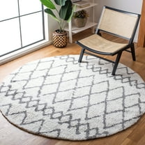 SAFAVIEH Berber Lula Distressed Shag Area Rug, Ivory/Gray, 6'7" x 6'7" Round