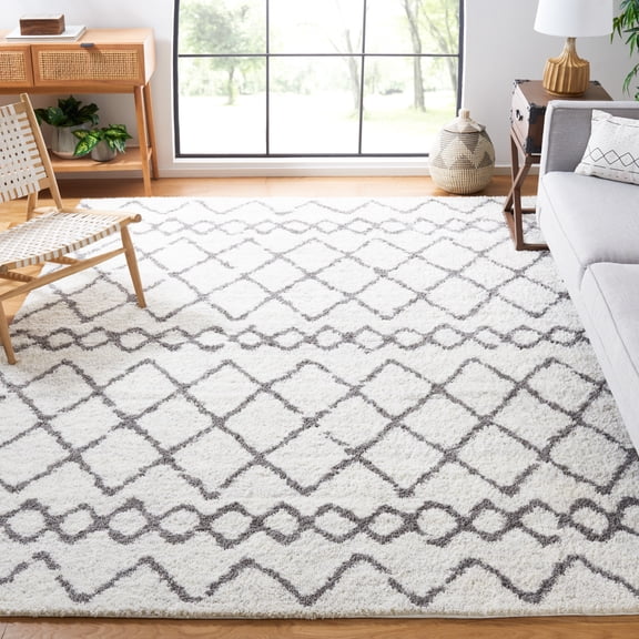 SAFAVIEH Berber Lula Distressed Shag Area Rug, Ivory/Gray, 6'7" x 6'7" Square