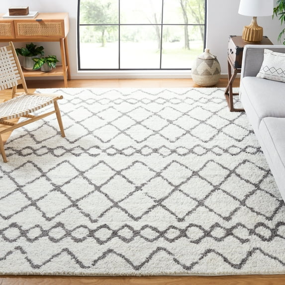 SAFAVIEH Berber Lula Distressed Shag Area Rug, Ivory/Gray, 8' x 10'