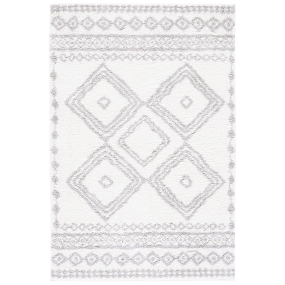 SAFAVIEH Berber Madisyn Abstract Shag Area Rug, 4'5" x 6'5", Ivory/Grey