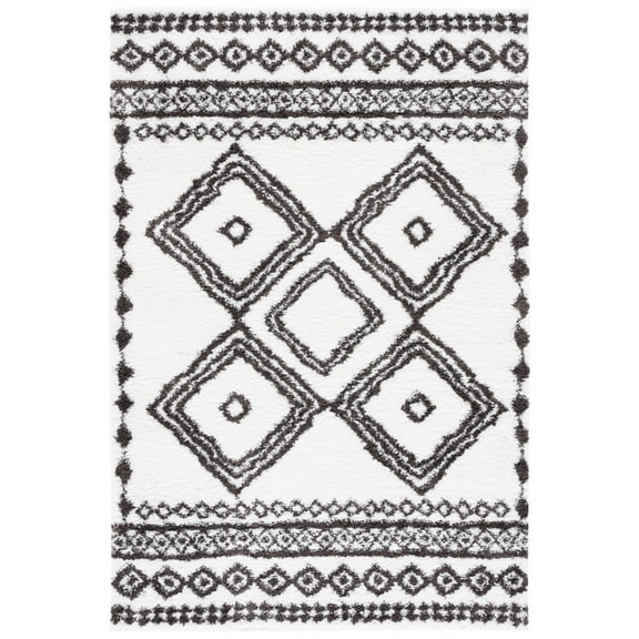 SAFAVIEH Berber Madisyn Abstract Shag Area Rug, 5'5" x 7'7", Ivory/Dark Grey