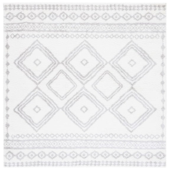 SAFAVIEH Berber Madisyn Abstract Shag Area Rug, 7' x 7' Square, Ivory/Grey