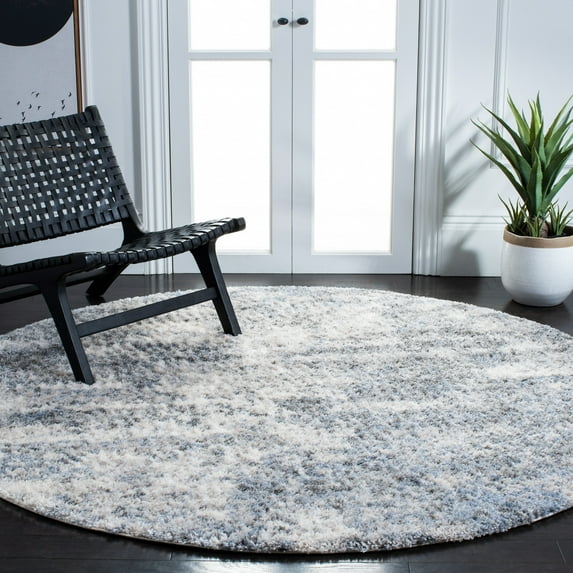 SAFAVIEH Berber Major Abstract Shag Area Rug, Ivory/Gray, 10' x 10' Round