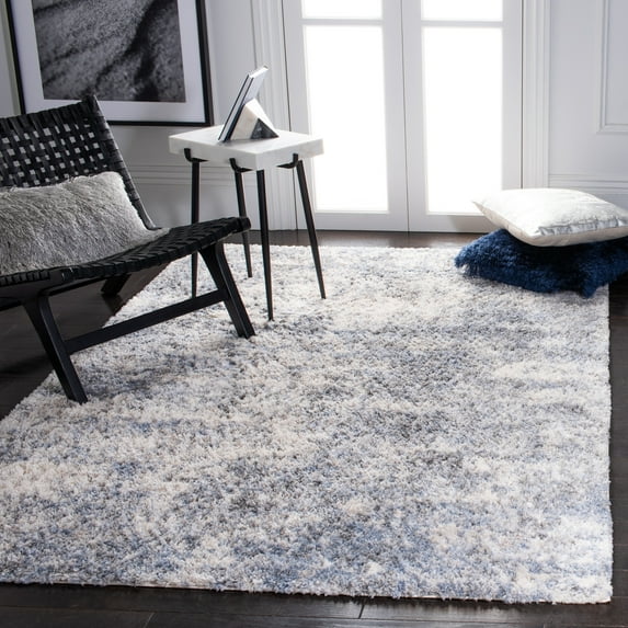 SAFAVIEH Berber Major Abstract Shag Area Rug, Ivory/Blue, 2' x 3'