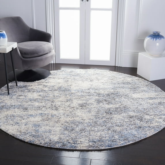 SAFAVIEH Berber Major Abstract Shag Area Rug, Ivory/Blue, 6'7" x 6'7" Round