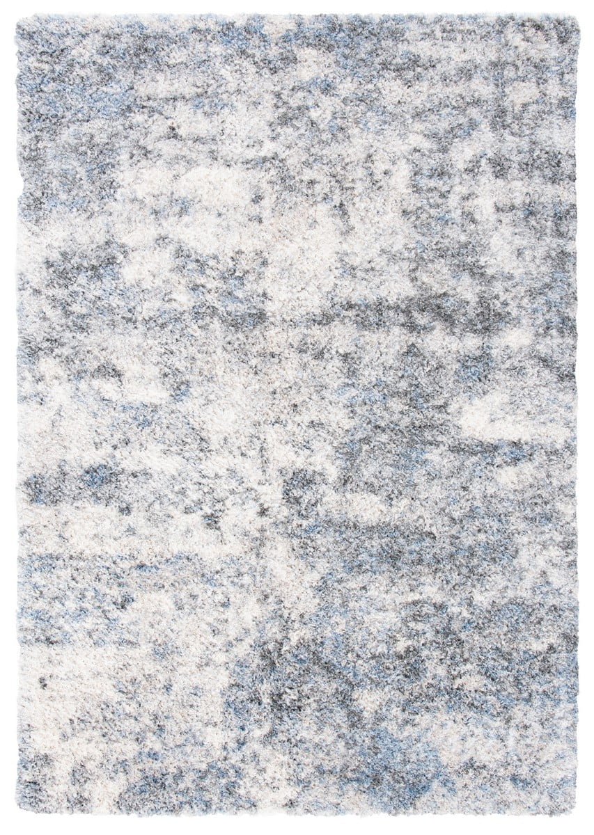 Ivory and Grey Synthetic Shag Area Rug, 8' x 10'
