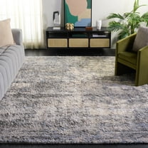SAFAVIEH Berber Major Abstract Shag Area Rug, Ivory/Gray, 8' x 10'
