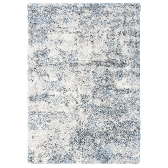 SAFAVIEH Berber Major Abstract Shag Area Rug, Ivory/Grey, 5'3" x 7'6"
