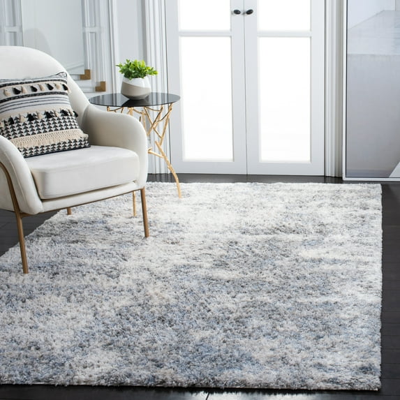 SAFAVIEH Berber Major Abstract Shag Area Rug, Ivory/Gray, 6' x 9'