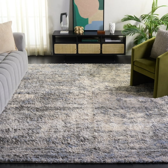 SAFAVIEH Berber Major Abstract Shag Area Rug, Ivory/Gray, 8' x 8' Square