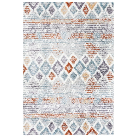 SAFAVIEH Berber Maurice Abstract Polyester Shag Area Rug, Blue Rust/Ivory, 6' x 8'