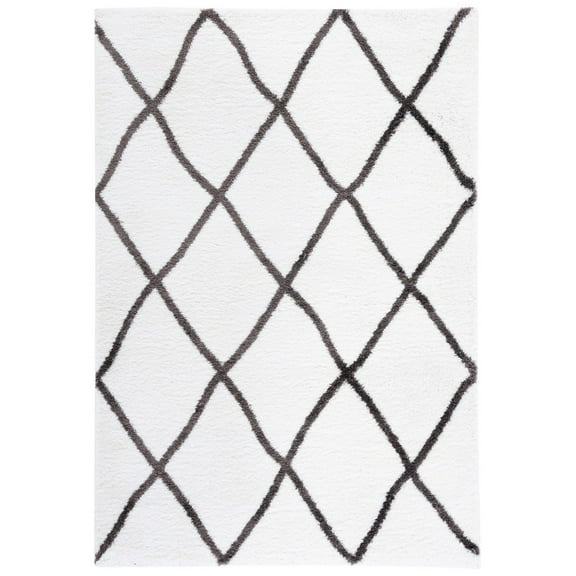 SAFAVIEH Berber Mercer Janey Abstract Shag Area Rug, 5'5" x 7'7", Ivory/Grey