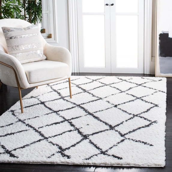 SAFAVIEH Berber Bentley Geometric Shag Area Rug, Creme/Brown, 3' x 5'