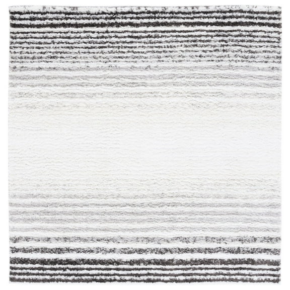 SAFAVIEH Berber Sera Abstract Polyester Shag Area Rug, Ivory/Grey, 7' x 7' Square