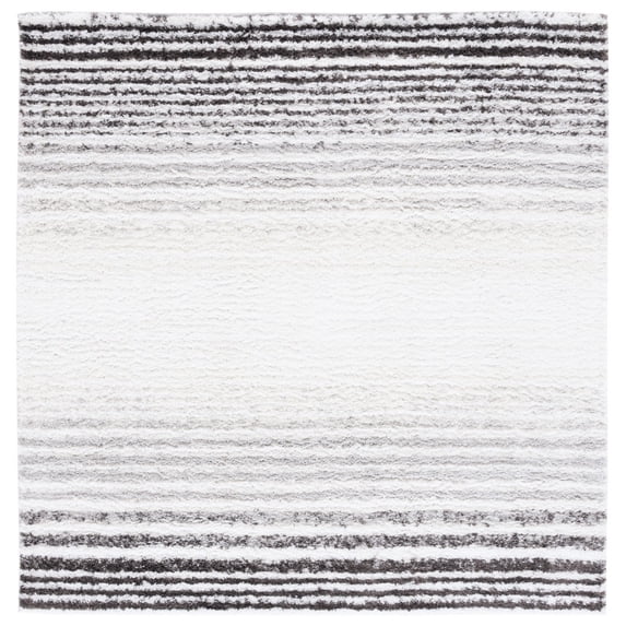 SAFAVIEH Berber Sera Abstract Polyester Shag Area Rug, Ivory/Grey, 7' x 7' Square
