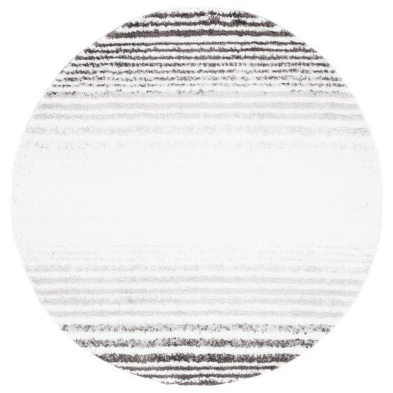 SAFAVIEH Berber Sera Abstract Shag Area Rug, 7' x 7' Round, Ivory/Grey