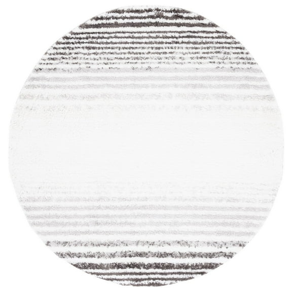 SAFAVIEH Berber Sera Abstract Shag Area Rug, 7' x 7' Round, Ivory/Grey