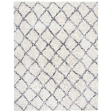 SAFAVIEH Berber Shag Abel Geometric Area Rug, Ivory/Grey, 2' x 4'