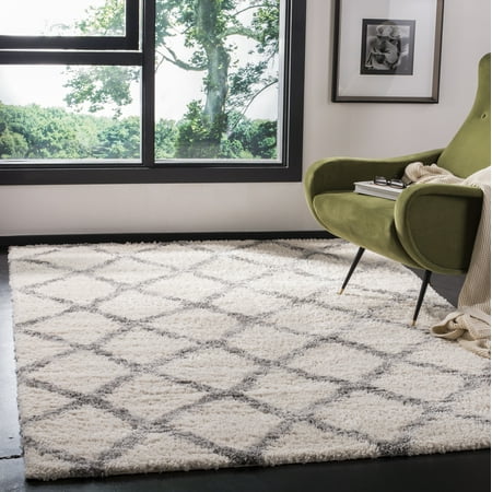SAFAVIEH Berber Abel Geometric Shag Area Rug, Ivory/Gray, 2' x 4'