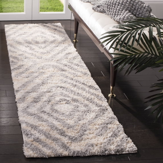 SAFAVIEH Berber Avery Geometric Shag Runner Rug, Cream/Gray, 2' x 10'
