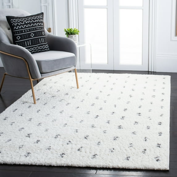 SAFAVIEH Berber Caymen Polka Dot Shag Area Rug, Beige/Gray, 6' x 9'