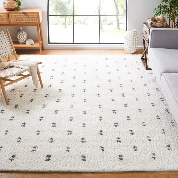 SAFAVIEH Berber Caymen Polka Dot Shag Area Rug, Beige/Gray, 9' x 12'